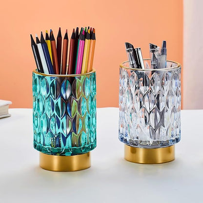 Makeup Brush Holder Organizer,Toothbrush Holders,Desk Pen Pencil Holder,Multifunctional Vintage Glass Brush Cup（A39-9-US）