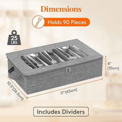 Lifewit Silverware Storage Box, Covered Flatware Organizer with Zipper Lid, 5 Compartment Cutlery Case with Adjustable Divider and Handle, Utensil Container for Spoon Fork Knives, 2 Pack, 27 -43cm