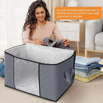 Fab totes 24 Gallons Clothes Storage, Foldable Thick Fabric Blanket Storage Bags, Containers for Organizing Bedroom, Closet, Clothing, Comforter, Organization with Handle (8 Pack,Grey)