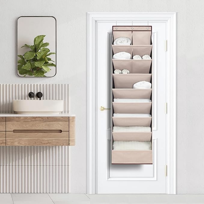 4 Pack Shoe Organizer with 6 Extra Large Pockets and 4 Large Pocket, Over the Door Sturdy Closet Storage Rack, Hanging Shoe Organizer for Shoes, Sneakers, Beige