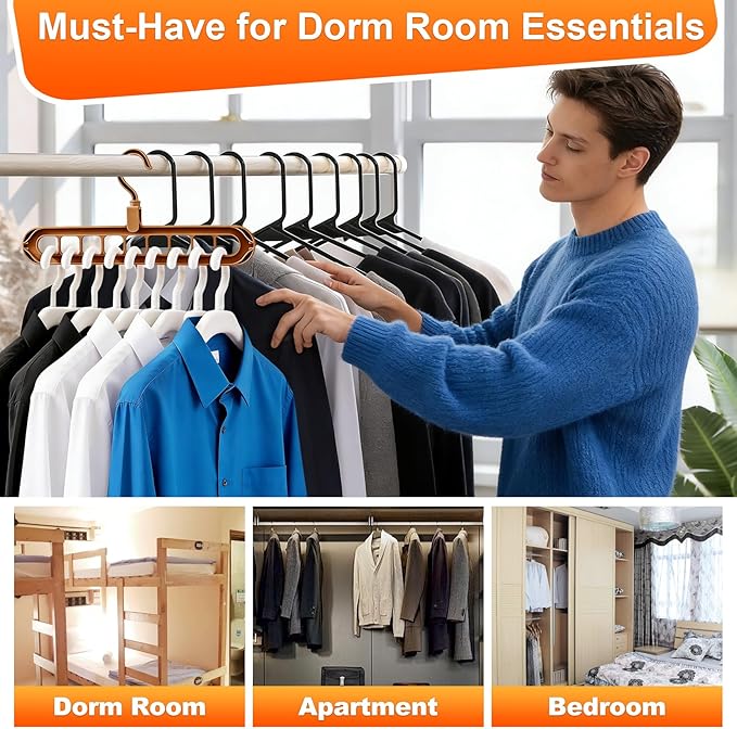 Magic Space Saving Hangers,7 Pack Multi-Functional Closet Organizers and Storage, 9-Hole Cascading Hanger, College Dorm Room Essentials for Guys, Heavy Duty Wardrobe Clothes Drying Rack for Shirts