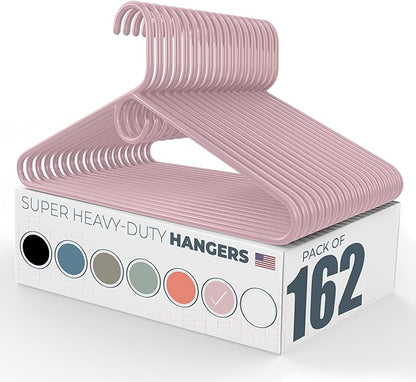 Super Heavy Duty Clothes Hangers 100+ Pack (162 Count) – Made in the USA - 10lb Capacity, Thick Plastic Hangers for Pants, Coats, Jackets, Jeans and Adult Clothing – Pink
