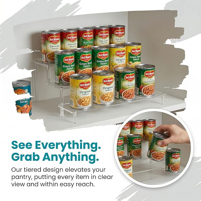 Can Rack Organizer for Pantry, 3-Tier Acrylic Cans Organizer for Pantry, Clear Canned Goods Holders for Kitchen Cabinet, Tiered Soup Can and Canned Food Storage Rack