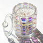 Crystal Qtip Holder Dispenser, 17oz Bathroom Canisters with Lid for Cotton Balls,Swabs,Floss Picks,Hair Accessories, Iridescent Glass Apothecary Jars with Lids,Vanitys Bathroom Organizer and Storage