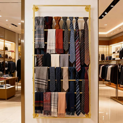 10-Layer Wall Mounted Display Rack, Tie & Scarf Rack Belt Towel Holder Wrapping Paper Ribbon Organizer Metal Shelving Scarves Belts Necktie Hijab Stand for Home, Retail Stores, Flower Shop