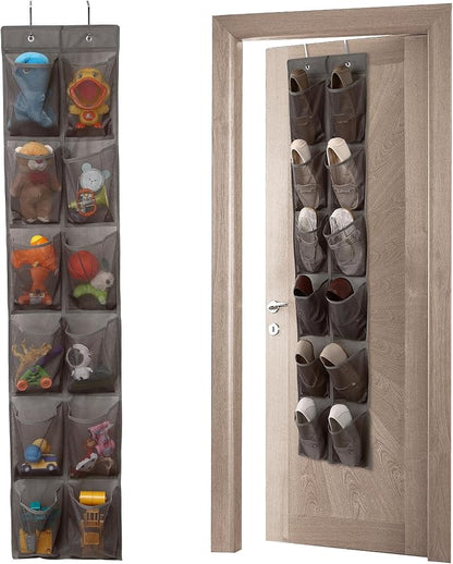 GOMAJI 12 Large Pockets Over The Door Hanging Shoe Organizer, LIGHT BROWN COLOR