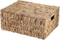 Hipiwe Handwoven Wicker Basket Natural Water Hyacinth Storage Bin with Lid Decorative Shelf Basket with Handles for Closet Living Room Bathroom, 17.0" L x 13.2" W x 7.0" H