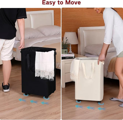 efluky Slim Laundry Hamper with Wheels, Rolling Laundry Basket for Clothes, Small Laundry Basket for Bedroom, Dorm and Laundry Room, 90L (19.8 Gallons) Black