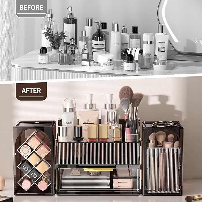 Modular Makeup Organizer, Clear Acrylic Cosmetic Storage Box with Drawer, Vanity Countertop Organizer for Makeup, Skincare and Beauty Accessories – Multiple Styles