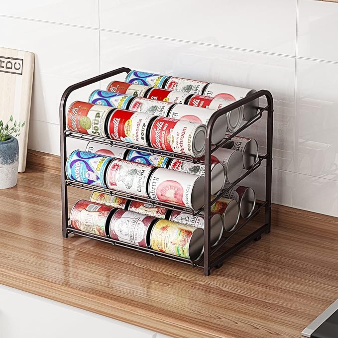 3 Tier Stackable Can Rack Organizer,for food storage,kitchen cabinets or countertops,Storage for 36 cans,Bronze