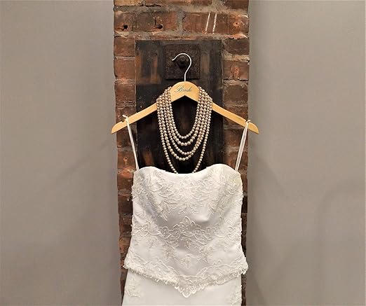 NAHANCO BG20017 Bridal Hanger Set, Natural Wood Hangers with Black Imprint (Bride and Groom), 17” (2 Piece Set)