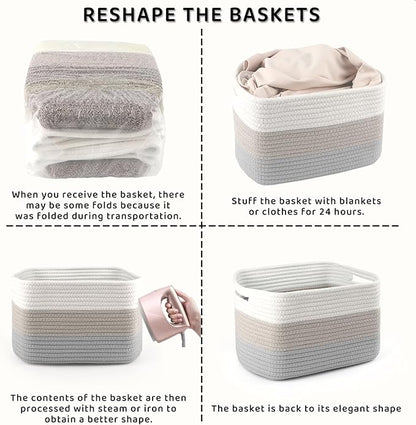 4 Pack Large Storage Baskets for Organizing, 16''Lx12''Wx8''H Woven Baskets for Storage Toys, Towels, Books, and Clothes, Cotton Rope Basket for Shelves with Handle