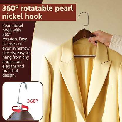 Luxury Wide Shoulder Wooden Coat Hangers with Anti Slip Pants Bar, Solid Wood Thick Jacket Hangers Smooth Finish for Sweater Dress Pants Sport Coats (Dark Brown, 6 Pack)