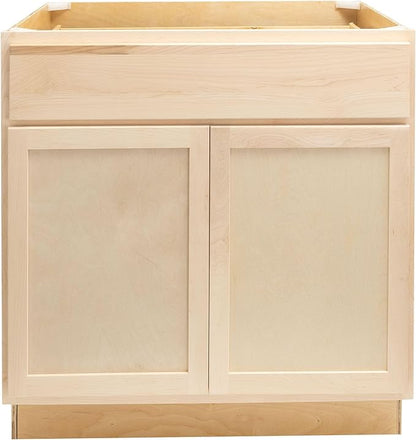 Quicklock RTA (Ready-to-Assemble) | Base Kitchen Cabinets - Shaker Style | Made in America (Raw Maple, 27" Wx34.5 Hx24 D Base)