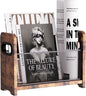 Wood Magazine Holder & Rack - Retro Brown Mesh Storage Basket for Books, Newspapers, Files - Desk/Floor Organizer