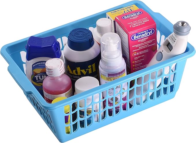 YBM HOME Plastic Perforated Storage Basket Bin Office Drawer, Shelf Desktop Countertop Tray Organizer 32-1188 (12, Blue)