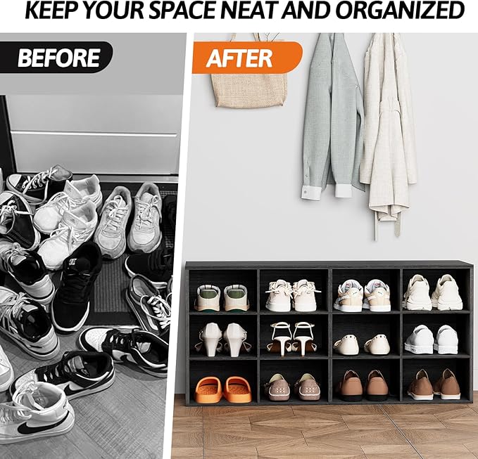 Aenuert 12-Cubby Shoe Rack, 3-Tier Wood Shoe Organizer, Multifunctional Shoe Organizer Bench for Entryway, Mudroom, Hallway, Closet,36.22 * 11.81 * 17.72 Inch,Black