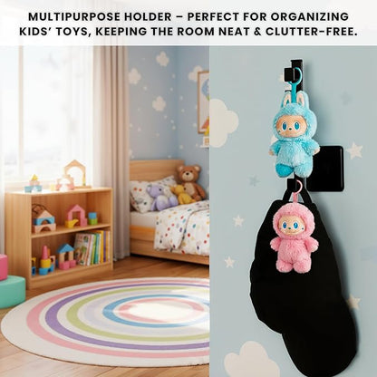 6 Slots Adhesive Hat Hooks for Wall | Multipurpose Black Headband Organizer for Girls & Adhesive Wall Hook for Toy Organization | Plastic Hat Hooks for Wall Adhesive Hat Accessories Holds 12 Hats