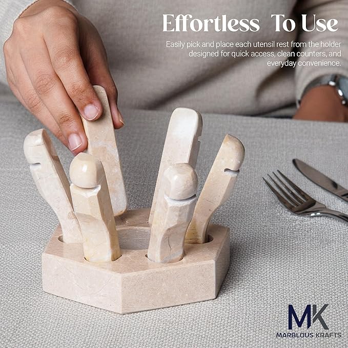 Marble Utensil Rest Verona Spoon Holder for Fork and Knife, Cutlery Rest for Kitchen Counter, Simple and Modern Kitchen Accessory