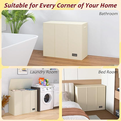 195L Laundry Hamper 3 Section,Large Laundry Hamper with Lid,Dirty Clothes Hamper with 3 Inner Bags,Collapsible Laundry Basket Organizer for Laundry Room,Bedroom,Laundry Sorter Hamper 3 Compartment