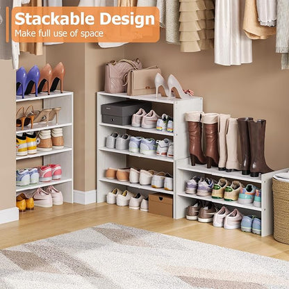 X-cosrack 2-Tier Shoe Rack Organizer for Closet, Expandable and Adjustable White Shoe Rack, Stackable Iron Wood Combination Shoe Storage Shelves for Closets, Entryway, Small Space, Hallway, Garage