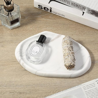 Koville Luxurious Natural White Marble Vanity Tray, Cloud Shape Serving Stone Key Tray for Home Decor, 10" x 7" Marble Storage Trays for Bathroom, Stone Plate Holder for Perfume, Candle and Jewelry