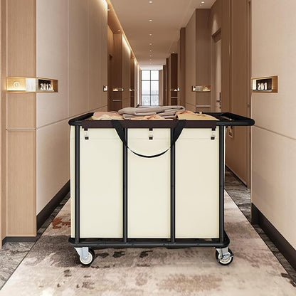FAVOOSTY 470L Heavy Duty Commercial Laundry Cart with Wheels,Industrial Rolling Laundry Hamper, Extra Large Laundry Basket, Metal Frame for Hotel/Hospital/Home, 440lbs (Beige)