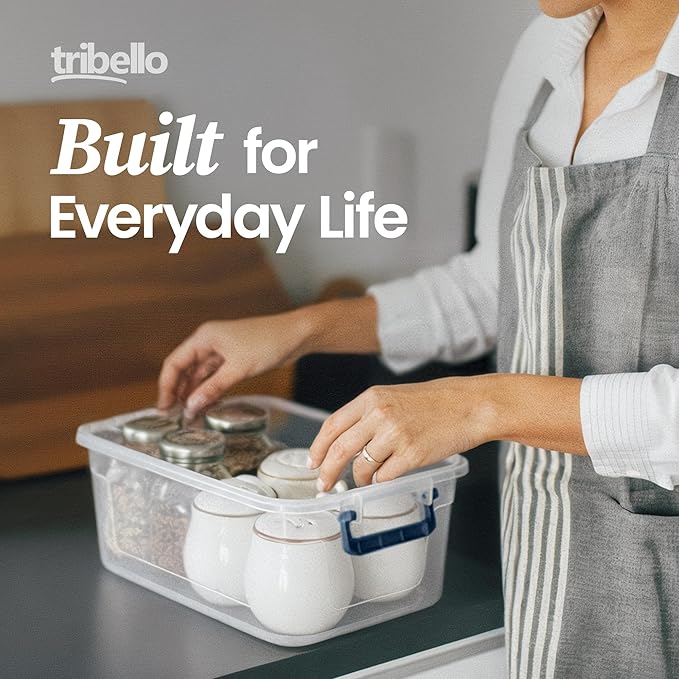 Tribello Plastic Storage Bins with Lids, Clear Stackable Storage Containers - 9.5 Qt - 2 Pack