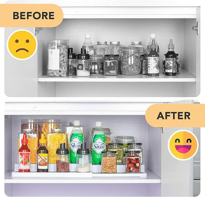 CiWiVOKi 3 Tier Expandable Spice Rack Organizer, White/Grey Plastic Spice Rack, Adjustable Length 14.6In-25.8In, 2 Pack Non-Skid Tiered Spice Shelf Organizer for Kitchen Cabinet, Cupboard, Pantry