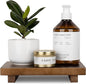 Bathroom Counter Organizer Wood Pedestal Stand Farmhouse Decorative Tray Soap Holder for Kitchen Decor, 9" x 6" - Walnut