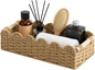 StorageWorks Toilet Paper Storage Basket, Toilet Basket with Wooden Handles, Small Wicker Decorative Scalloped Baskets for Organizing, Living Room, Top Tank, Brown Rope Baskets