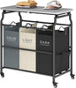 Hoctieon 3 Section Laundry Sorter Cart with Ironing Board, Laundry Hamper Basket with Shelf and Wheels, Heavy Duty Clothes Organizer, Large Clothes Separator with Removable Bags, Black+Gray+Beige