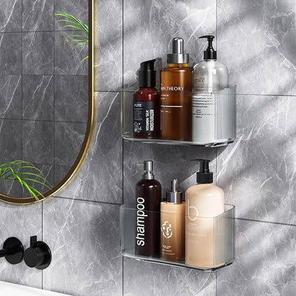 MaraFansie 4 Pack Over Cabinet Organizer Storage Lid Organizer Caddy Space Saver No Drilling Adhesive Hook Over Door Organizer, Clear Gray