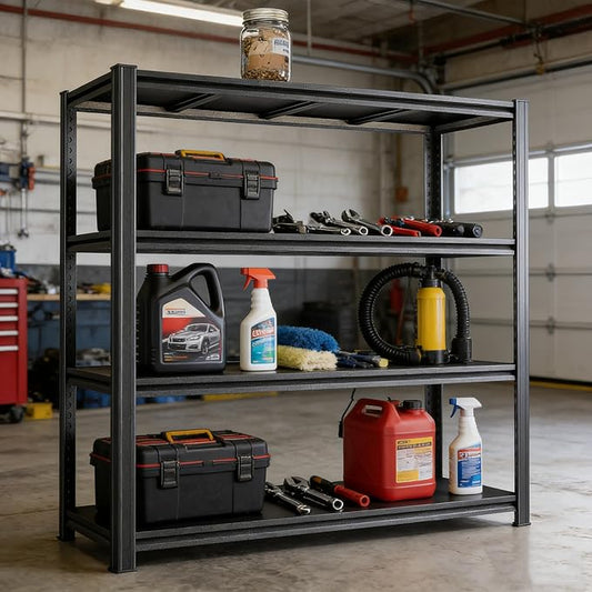 Garage Shelving,4-Tier Heavy Duty Storage Shelves,Adjustable Metal Shelving Unit,for Garage Warehouse Basement Kitchen Industrial Utility Racks,63" H X 45" W X 20" D,Black