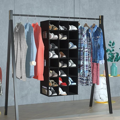 Hanging Shoe Organizer for Closet, 24 Sections Shoe Holder Hanger Rack, Space-Saving Shoe Organizers and Storage, Black