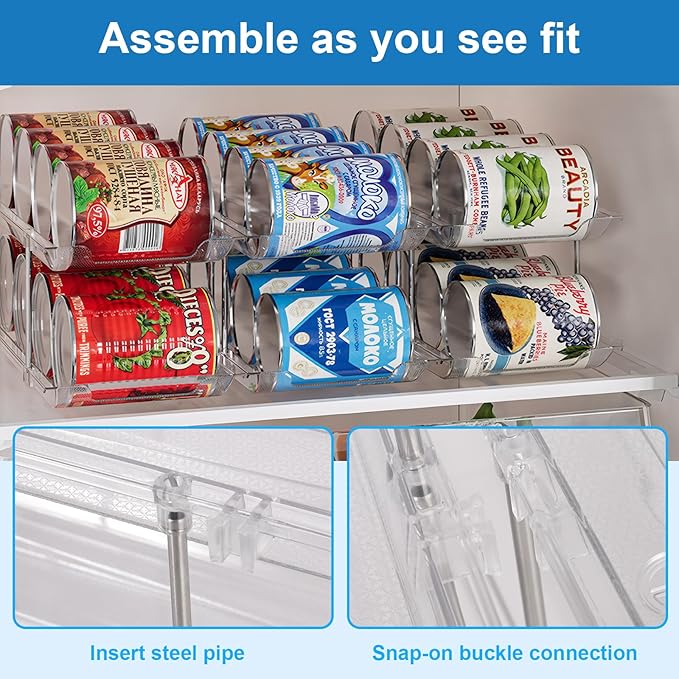 cjc Can Organizer for Pantry - 3 Sets 5 Tiers Pet Cans Organizer, Automatic Scrolling Can Holders for Effortless Pantry Storage-Holds 60 Cans/Clear