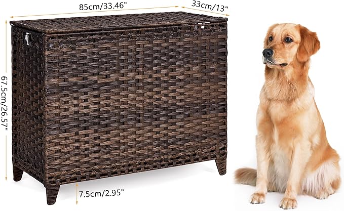 Laundry Hamper with 4 Removable Liner Bags; 176L Handwoven Rattan Laundry Basket with Lid & Heightened Feet; Clothes Hamper with Side Handles