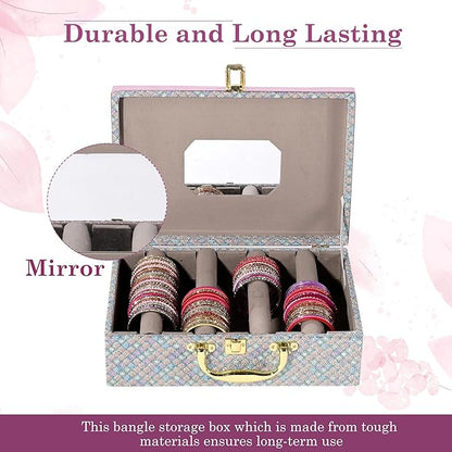 Kuber Industries 4 Rod Wooden Bangle Organizers Storage Box with Gold Handle For Women | Bridal Fancy Chudi Box/Chuda Holder & Jewellery Case | Shining Leaser Foil- Green