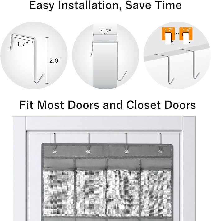 F-color 16-Pocket Hanging Organizer - Over the Door Shoe Organizer, Cruise Essentials for Cabin & RV, Breathable Mesh Storage Pockets, Space Saving Hanging Storage Holder with 4 Sturdy Metal Hooks