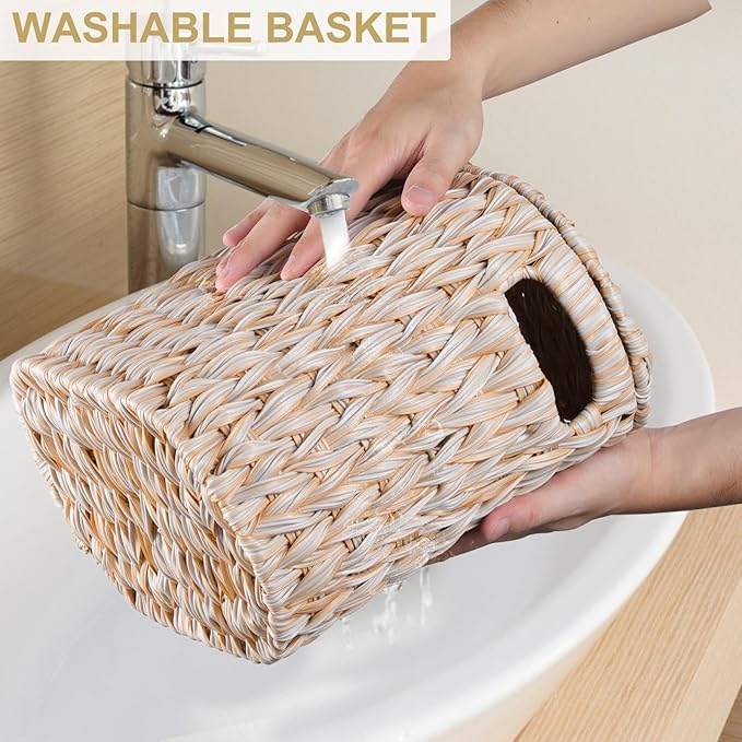 Toilet Paper Storage with Double Lid, Toilet Paper Basket for Storage, Waterproof & Freestanding Tissue Holder for Bathroom, 4 Rolls, Beige