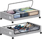 Tututry Under Bed Storage with Wheels, XXL 60L Under the Bed Storage Bins, Underbed Storage Containers with Lids & Label, Rolling Metal Drawer for Shoes, Clothes, Books, Toys (2-Pack Gray)