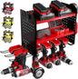 BUILTSTRONG Power Tool Organizer Wall Mount – 3-Tier Heavy-Duty Steel Rack, 6 Drill Slots, Dual Pegboard Sides, Side-by-Side Modular, 100 lb Capacity – Garage & Workshop (Red)