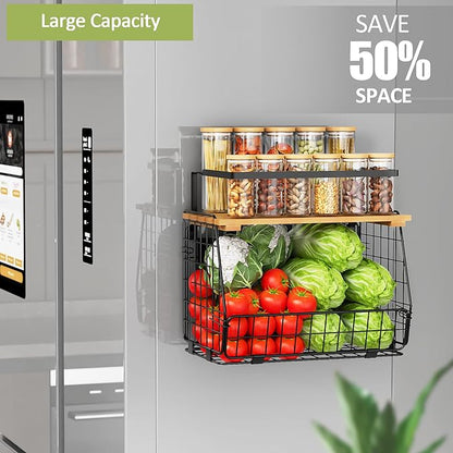 Magnetic Shelf for Fridge with Lid: 2 Pack Fruit Potato and Onion Storage Bin - Magnetic Spice Rack for Refrigerator & Kitchen Counter - Pantry Organizers and Storage