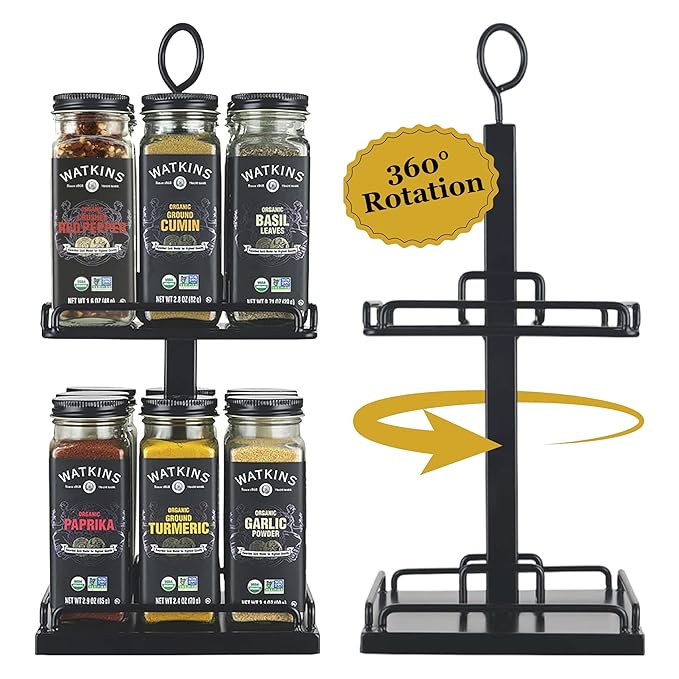 Watkins Countertop Two Tier Rotating Spice Rack, Includes 16 Watkins Organic Spices (16608)