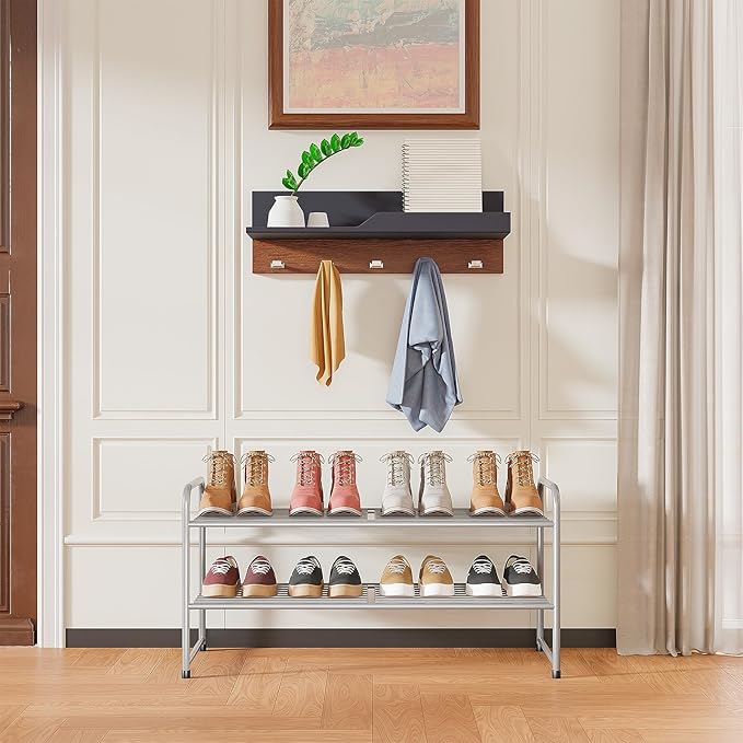 SUFAUY 2-Tier 33" Wide Shoe Rack, Closet Metal Wire, Stackable, Gray