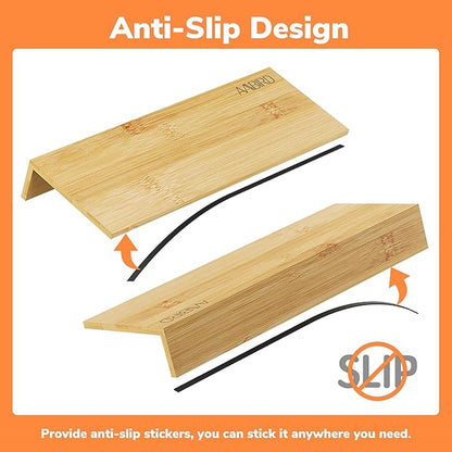 AMBIRD Bamboo Spice Drawer Organizer with Non-slip Mat,4 Tier - 2 Set Jar Spice Rack Tray From 9.5''to 19'', Seasoning Organizer for Kitchen,Cabinet,Drawers,Countertop