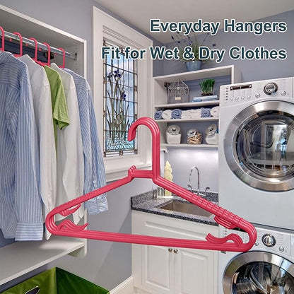 Byomostor Plastic Hangers 50 Pack, Light Weight Durable Clothes Hangers with Hooks Standard Size G-Shape&Non-Slip Coat Hangers for Everyday Use (Pink)