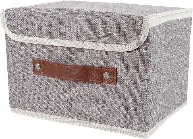 Small Storage Bin with Lid Storage Boxes,Collapsible Linen Storage Basket Container with Lid Storage Cube for Organizing Closets(Grey)