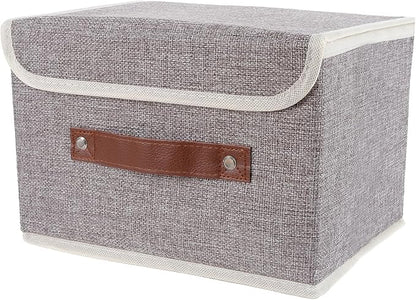 Small Storage Bin with Lid Storage Boxes,Collapsible Linen Storage Basket Container with Lid Storage Cube for Organizing Closets(Grey)