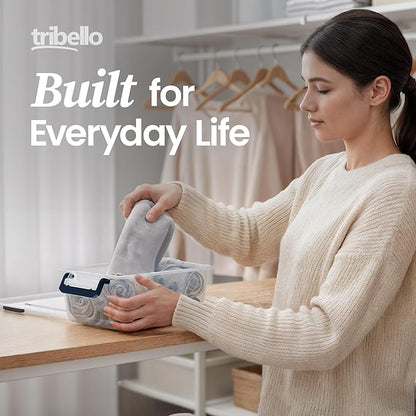 Tribello Plastic Small Storage Bins with Lids, Clear Stackable Storage Containers 2.5Q - 4 Pack
